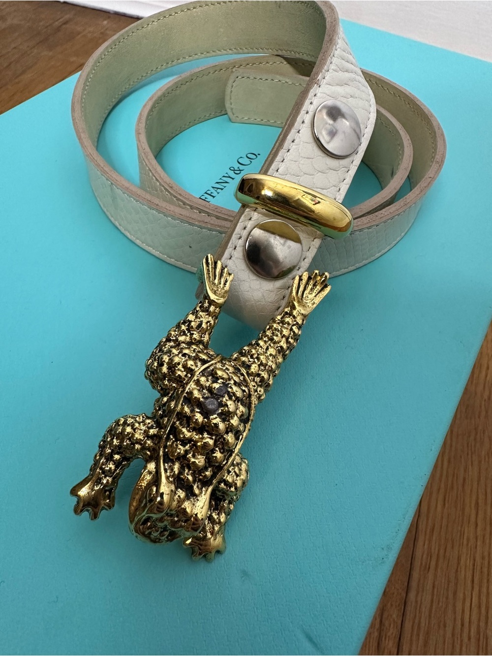 Vintage 90s Unsigned Kieselstein-Cord Frog Bucklace With Leatherrock Belt